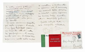Filippo Tommaso Marinetti - Lettera firmata F.T. Marinetti inviata a Luigi Cesare Margaglio.