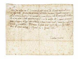LORENZO MEDICI (DETTO IL MAGNIFICO) - Lettera firmata Laurentius de Medicis inviata a Ferrara a Luigia Strozzi.