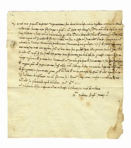 AGOSTINO VESPUCCI - Lettera autografa, firmata Agostinus secretarius, inviata a Messer Niccol Michelozzi in Firenze.