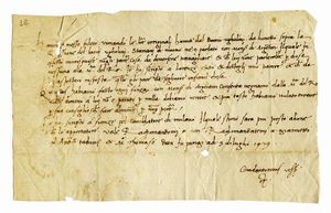 GUIDANTONIO VESPUCCI - Lettera autografa firmata Guidantonius Vespucci Creator inviata a Francesco Gaddi.