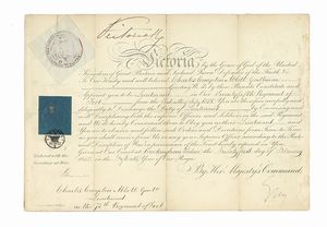 VICTORIA ALEXANDRINA - REGINA DEL REGNO UNITO DI GRAN BRETAGNA E D'IRLANDA - Royal Military Appointment con firma autografa della regina Vittoria.