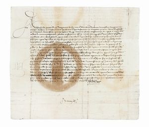 ALFONSO V D'ARAGONA - Documento firmato dal vice cancelliere del re e  inviato a Giovanni re di Navarra.