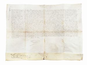 FERDINANDO II ARAGONA - Privilegio su pergamena con intestazione Ferdinandus e firma.