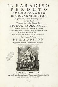 John Milton - Paradiso perduto poema inglese [...] del quale non si erano pubblicati se non i primi sei canti tradotto in verso sciolto dal signor Paolo Rolli...