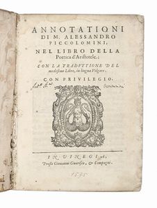 ALESSANDRO PICCOLOMINI - Annotationi [...] nel libro della Poetica d'Aristotele.