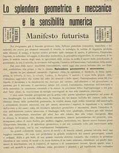 Filippo Tommaso Marinetti - Lo splendore geometrico e meccanico e la sensibilit numerica. Manifesto futurista.