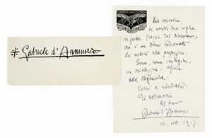 Gabriele D'Annunzio - Lettera autografa firmata.