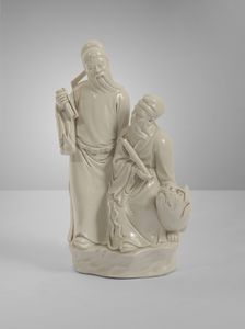 Arte Cinese - Gruppo in porcellana cinese bianca De hua raffiguranti due letterati. Cina, XX secolo