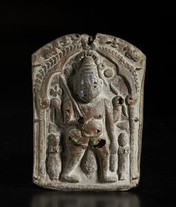 Arte Indiana - Una grande placca Veerabhadra in rame sbalzato India Meridionale, XVIII secolo