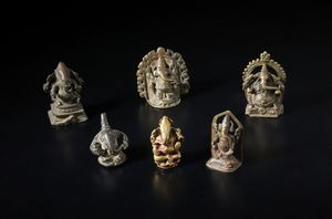 Arte Indiana - Gruppo di sei Ganesh.India, XIX sec.
