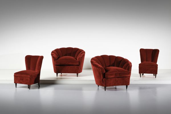 MANIFATTURA ITALIANA : Coppia di poltrone e coppia di poltroncine da camera  - Asta Asta 438 | DESIGN E ARTI DECORATIVE DEL NOVECENTO Online - Associazione Nazionale - Case d'Asta italiane