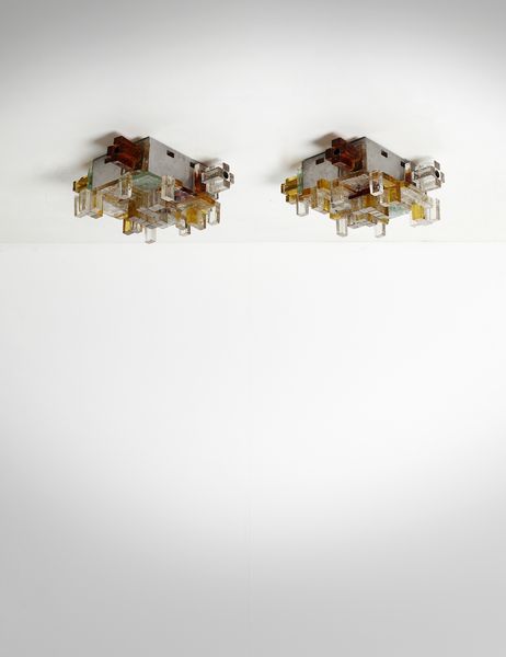 POLI ALBANO (n. 1935) : Coppia di lampade a plafoniera per Poliarte, Verona  - Asta Asta 438 | DESIGN E ARTI DECORATIVE DEL NOVECENTO Online - Associazione Nazionale - Case d'Asta italiane