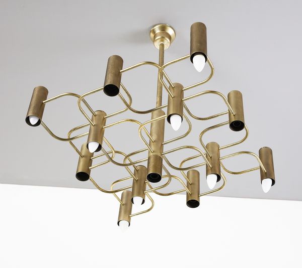 SCIOLARI GAETANO  (1927 - 1994) : Lampada a sospensione a tredici luci per Boulanger, Belgio  - Asta Asta 438 | DESIGN E ARTI DECORATIVE DEL NOVECENTO Online - Associazione Nazionale - Case d'Asta italiane