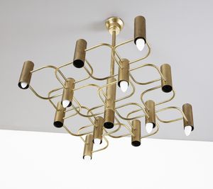SCIOLARI GAETANO  (1927 - 1994) : Lampada a sospensione a tredici luci per Boulanger, Belgio  - Asta Asta 438 | DESIGN E ARTI DECORATIVE DEL NOVECENTO Online - Associazione Nazionale - Case d'Asta italiane