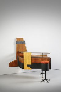 MANIFATTURA ITALIANA - Mobile-bar pensile con stipo a due ante e cassetti e sgabello