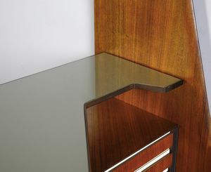 MANIFATTURA ITALIANA : Mobile-bar pensile con stipo a due ante e cassetti e sgabello  - Asta Asta 438 | DESIGN E ARTI DECORATIVE DEL NOVECENTO Online - Associazione Nazionale - Case d'Asta italiane