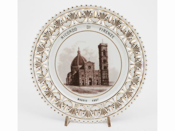Piatto commemorativo in porcellana, Ginori 1887  - Asta Galanterie e curiosit - Associazione Nazionale - Case d'Asta italiane