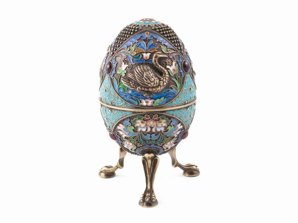 Uovo in argento e smalti cloisonn, Ivan Zakharov, Mosca 1908-1917  - Asta Galanterie e curiosit - Associazione Nazionale - Case d'Asta italiane