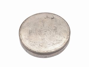 Tabacchiera circolare in argento, probabilmente XVIII secolo  - Asta Galanterie e curiosit - Associazione Nazionale - Case d'Asta italiane