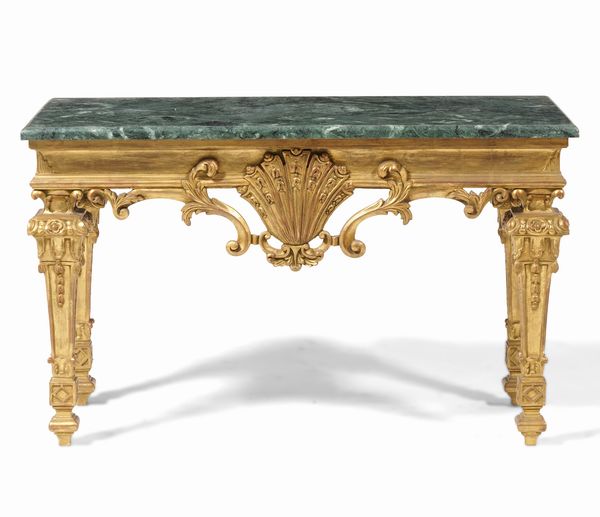 Consolle in legno intagliato e dorato. XX secolo  - Asta Decoro in stile antico Palazzo Pugliese - Associazione Nazionale - Case d'Asta italiane