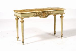 Consolle in legno intagliato, dipinto e dorato. XX secolo  - Asta Decoro in stile antico Palazzo Pugliese - Associazione Nazionale - Case d'Asta italiane