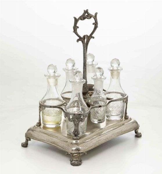 Oliera in Sheffileld con ampolle in cristallo  - Asta Antiquariato - Associazione Nazionale - Case d'Asta italiane