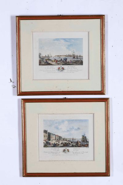 Coppia di stampe con scene di porto  - Asta Antiquariato - Associazione Nazionale - Case d'Asta italiane
