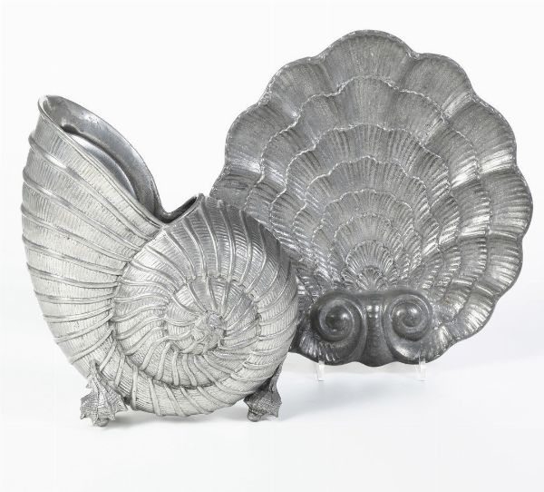 Nautilus e conchiglia in metallo  - Asta Antiquariato - Associazione Nazionale - Case d'Asta italiane