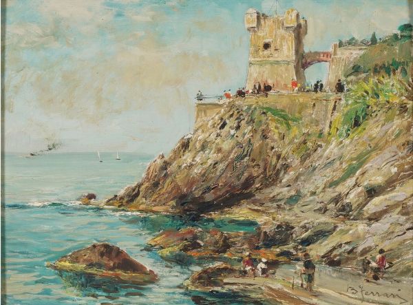 Berto Ferrari : Marina di Nervi con Torre Groppallo  - Asta Pittura del XIX-XX secolo - Associazione Nazionale - Case d'Asta italiane