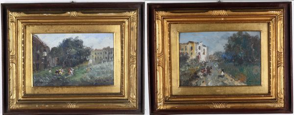 Francesco Di Marino : Due vedute con personaggi  - Asta Pittura del XIX-XX secolo - Associazione Nazionale - Case d'Asta italiane