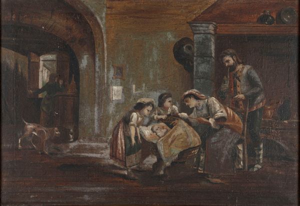 Anonimo del XIX secolo Scena di interno con famiglia  - Asta Pittura del XIX-XX secolo - Associazione Nazionale - Case d'Asta italiane