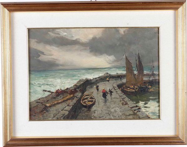 Giuseppe Buscaglione, Attribuito a : Marosi sul molo  - Asta Pittura del XIX-XX secolo - Associazione Nazionale - Case d'Asta italiane