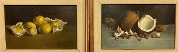 Pittore del XIX secolo Natura morta con limoni<BR>Natura morta con noce di cocco  - Asta Pittura del XIX-XX secolo - Associazione Nazionale - Case d'Asta italiane