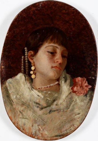 Pittore del XIX-XX secolo Busto di ragazza con fiore  - Asta Pittura del XIX-XX secolo - Associazione Nazionale - Case d'Asta italiane