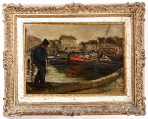 Bruno Lück - Pescatore nel porticciolo, 1922