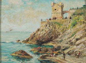 Berto Ferrari : Marina di Nervi con Torre Groppallo  - Asta Pittura del XIX-XX secolo - Associazione Nazionale - Case d'Asta italiane