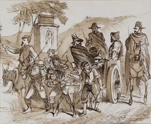 Sette disegni di soggetti vari a china e seppia su carta  - Asta Pittura del XIX-XX secolo - Associazione Nazionale - Case d'Asta italiane