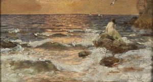 Beneš Benedikt Knüpfer : Paesaggio con sirena  - Asta Pittura del XIX-XX secolo - Associazione Nazionale - Case d'Asta italiane