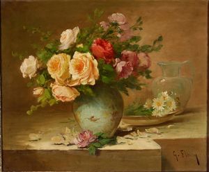 G. Fleury (XX secolo) Vaso di fiori  - Asta Pittura del XIX-XX secolo - Associazione Nazionale - Case d'Asta italiane