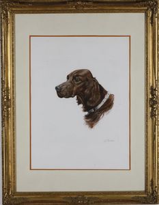 Coppia di dipinti raffiguranti teste di cani razza setter, firmati  - Asta Pittura del XIX-XX secolo - Associazione Nazionale - Case d'Asta italiane