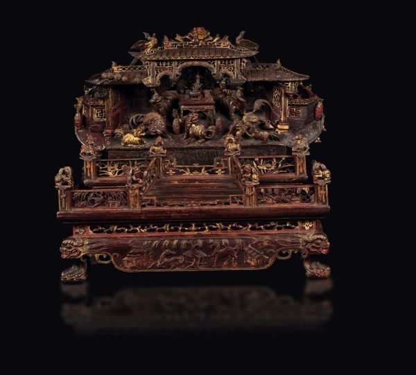 Tempio in legno di Homu laccato e dorato, Cina, Dinastia Qing, XVIII secolo  - Asta Fine Chinese Works of Art - Associazione Nazionale - Case d'Asta italiane