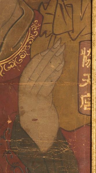 Dipinto su carta incorniciato raffigurante due Guandi e un dignitario, Cina, Dinastia Qing, epoca Qianlong (1736-1796)  - Asta Fine Chinese Works of Art - Associazione Nazionale - Case d'Asta italiane