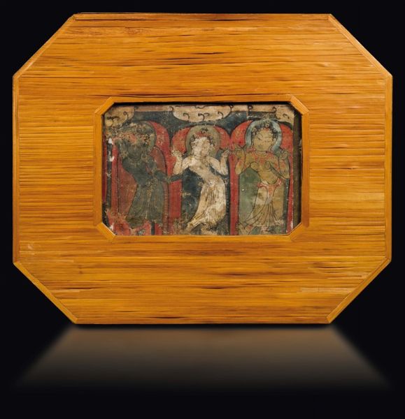 Miniatura incorniciata raffigurante divinit, India, XIV secolo  - Asta Fine Chinese Works of Art - Associazione Nazionale - Case d'Asta italiane