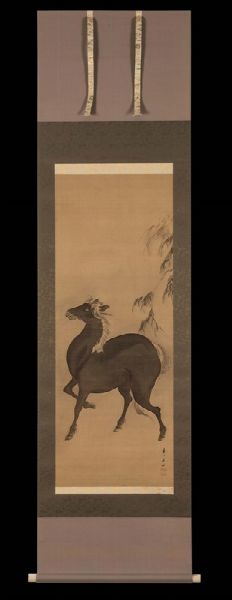 Dipinto su seta raffigurante cavallo, Giappone, firmato Renzan Gantoku (1805-1859)  - Asta Fine Chinese Works of Art - Associazione Nazionale - Case d'Asta italiane