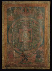 Tanka su seta a fondo verde con Mandala centrale, Tibet, XVIII secolo  - Asta Fine Chinese Works of Art - Associazione Nazionale - Case d'Asta italiane