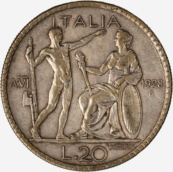Regno d'Italia, VITTORIO EMANUELE III, 1900-1946 : 20 Lire Littore Anno VI  - Asta Numismatica - Associazione Nazionale - Case d'Asta italiane