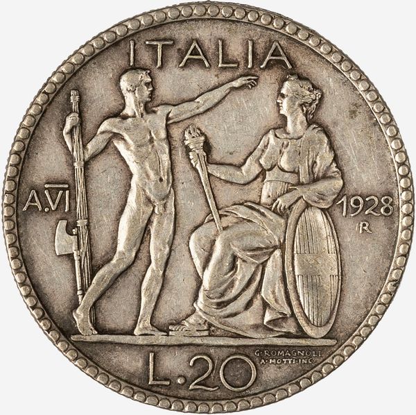 Regno d'Italia, VITTORIO EMANUELE III, 1900-1946 : 20 Lire Littore Anno VI  - Asta Numismatica - Associazione Nazionale - Case d'Asta italiane