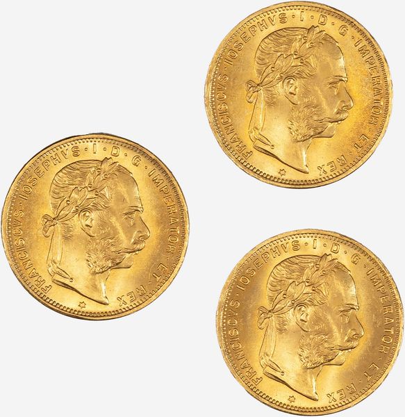Austria, FRANZ JOSEPH I, 1848-1916 : LOTTO COMPOSTO DA TRE ESEMPLARI DI: 8 Fiorini  - Asta Numismatica - Associazione Nazionale - Case d'Asta italiane