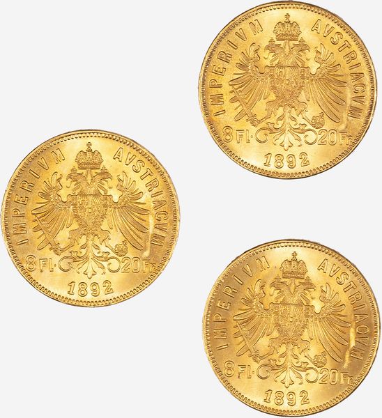 Austria, FRANZ JOSEPH I, 1848-1916 : LOTTO COMPOSTO DA TRE ESEMPLARI DI: 8 Fiorini  - Asta Numismatica - Associazione Nazionale - Case d'Asta italiane