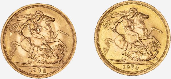 Gran Bretagna, ELIZABETH II (1952-2022) : LOTTO COMPOSTO DA: Sovereign 1962 e Sovereign 1974  - Asta Numismatica - Associazione Nazionale - Case d'Asta italiane